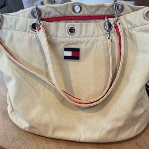 Tommy Hilfiger Tan Canvas Tote with Red Accents